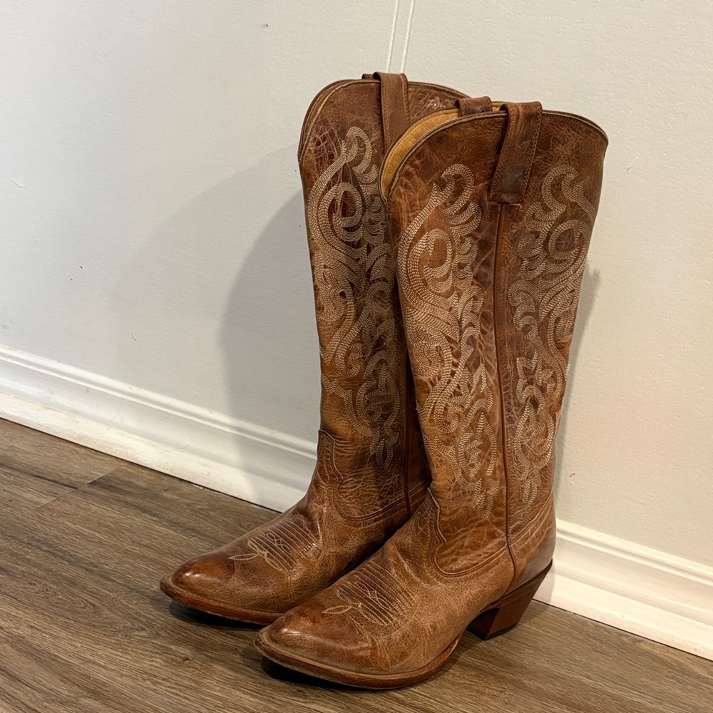 Shyanne Tan Embroidered Leather Boots